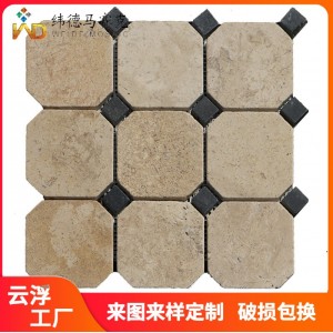 復(fù)古米黃天然洞石馬賽克瓷磚廚房玄關(guān)浴室衛(wèi)生間八角防滑地磚