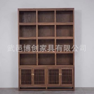 新中式黑胡桃書(shū)柜書(shū)架 滿(mǎn)墻老榆木展示柜博古架茶葉柜多寶閣藥柜