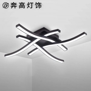 黑色LED四叉波浪吸頂燈客廳燈條形臥室天花燈簡(jiǎn)約家居燈具燈飾